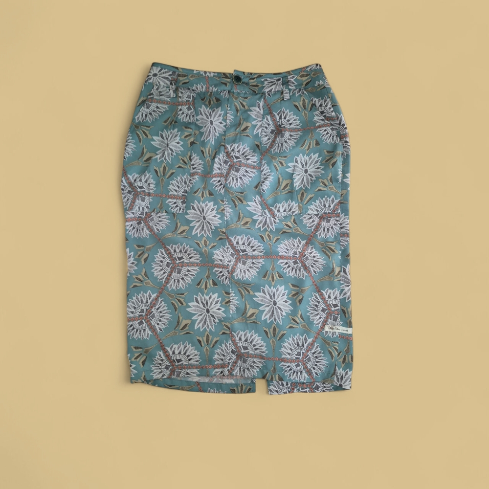 Stylish Floral Pencil Skirt in Teal